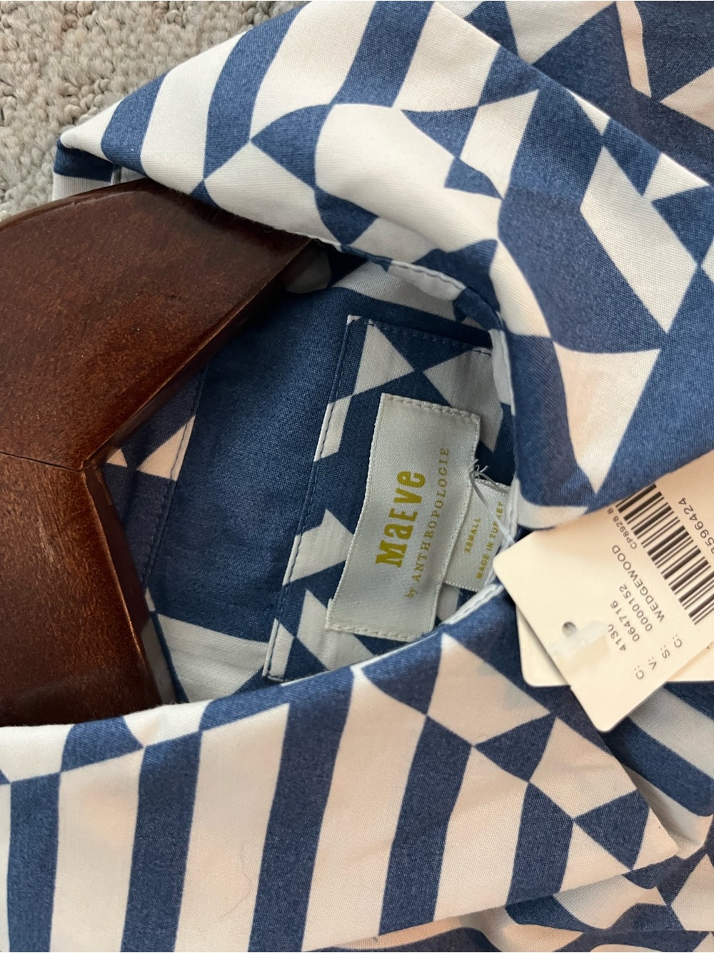 Wedgwood Navy and White Geometric Shirt Dress Maeve, Anthropology - Picture 5 of 7